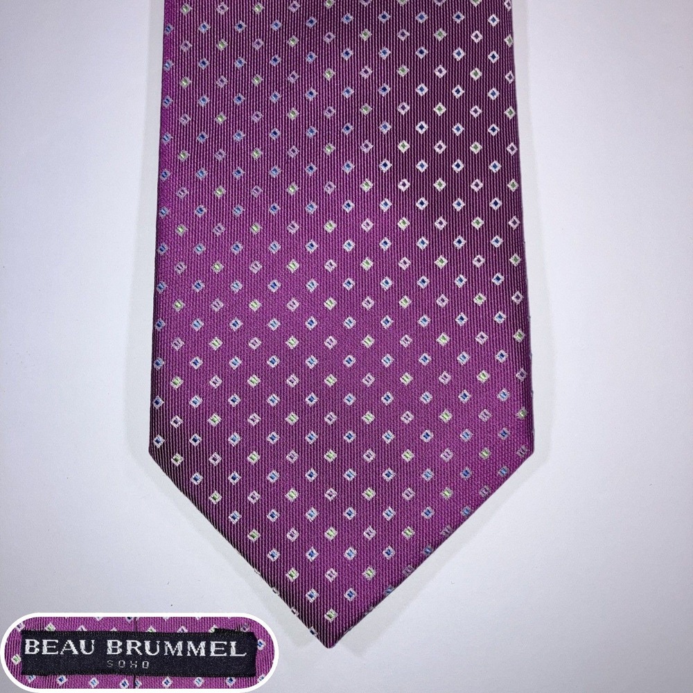 Beau Brummel Soho Silk Tie Pink Foulard Geometric Diamond Handmade 58" x 3.75"